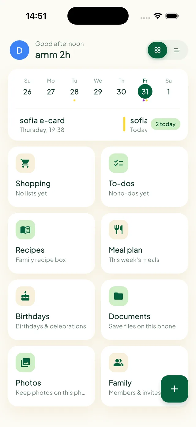 Daili home screen with feature tiles