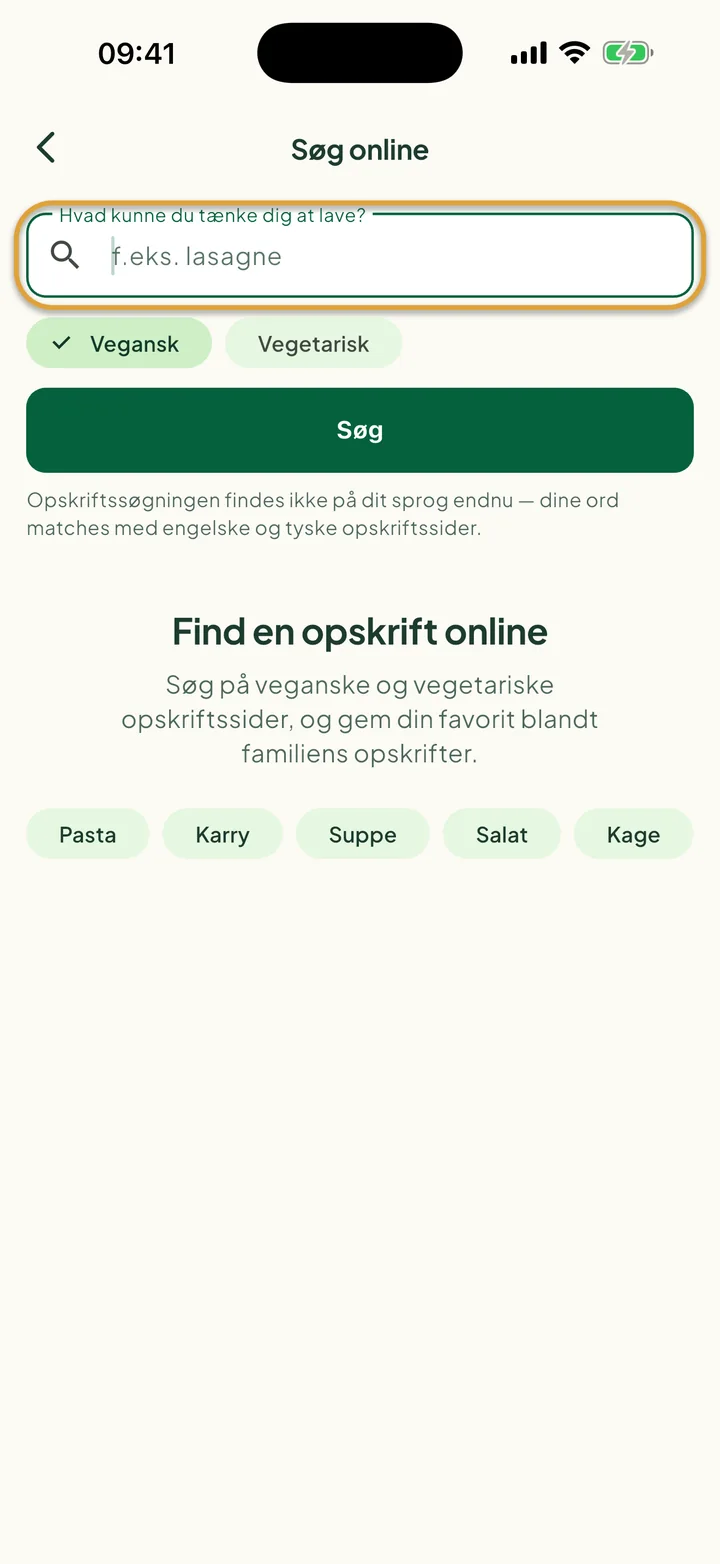 Skærmen Søg online. Feltet til det, du vil lave, er markeret med en cirkel.