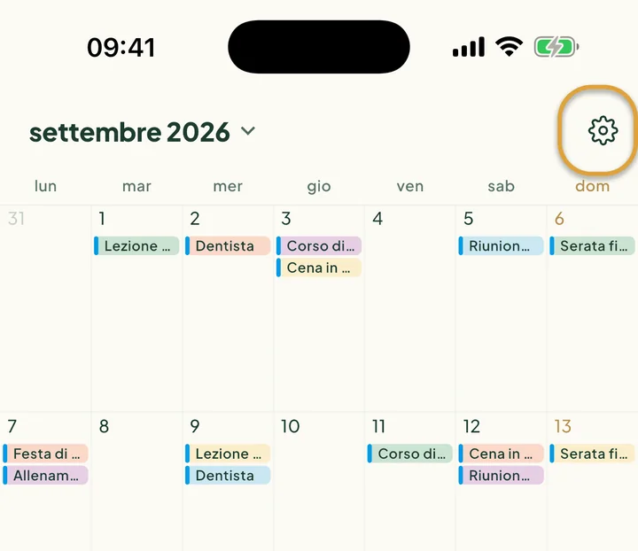 La sezione Calendari del telefono nelle impostazioni del calendario