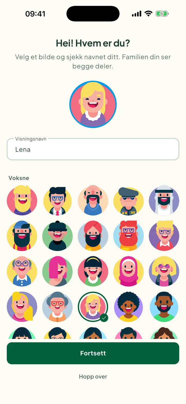 Steget Hei! Hvem er du?, med et bilde valgt og navnet fylt inn.