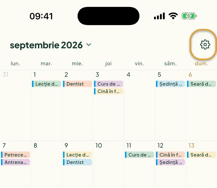 Secțiunea Calendarele din telefon din setările calendarului