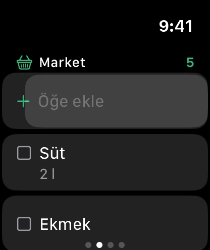 Saatte alışveriş listesi, en üstte Öğe ekle.
